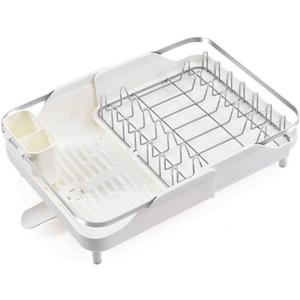 Dish Drainer Rack Dish Drainers Adjustable Dish Drying Rack,Expandable Dish Rack,Foldable Stainless Steel Dish Drainers with Removable Cutlery Holder and Drainboard(White) (One Size)