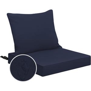Easy-Going Waterproof Patio Chair Cushion Back 19x16 in + Seat 19x19x3 in Non-Slip Outdoor Seat Cushion with Zipper and Handle Navy