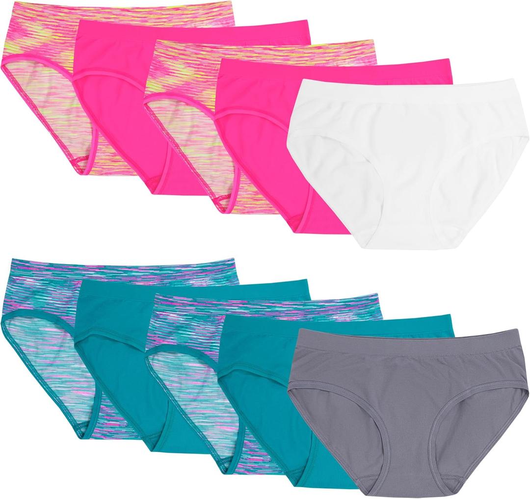 Fruit of the Loom Girls' Seamless Underwear Multipack, Hipster-10 Pack-Assorted, 14-16