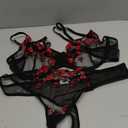 Lilosy Sexy Floral Embroidered Flower Mesh Underwire Push Up Lingerie Set (Large)