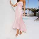 Summer Satin Tube Top Strapless Midi Dress for Women 2025 Formal Ruched Backless Wedding Guest Long Dresses (Pink, M)