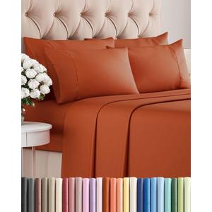 Cal King 6 Piece Sheet Set - Comfy Breathable & Cooling - Soft Hotel Luxury Bedding Set with 8-16 Inch Deep Pockets - 1 Flat & 1 Fitted Sheet & 4 Pillowcases - Wrinkle Free & Easy Care - Terracotta