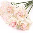 Eyamumo Fake Flowers, Faux Silk Real Touch Artificial Rose Flowers for Decoration DIY, Wedding Party, Home Office Decoration and Dining Table Centerpiece, 7Pcs (WhitePinkEdge-30cm, 30CM) (11.81'')