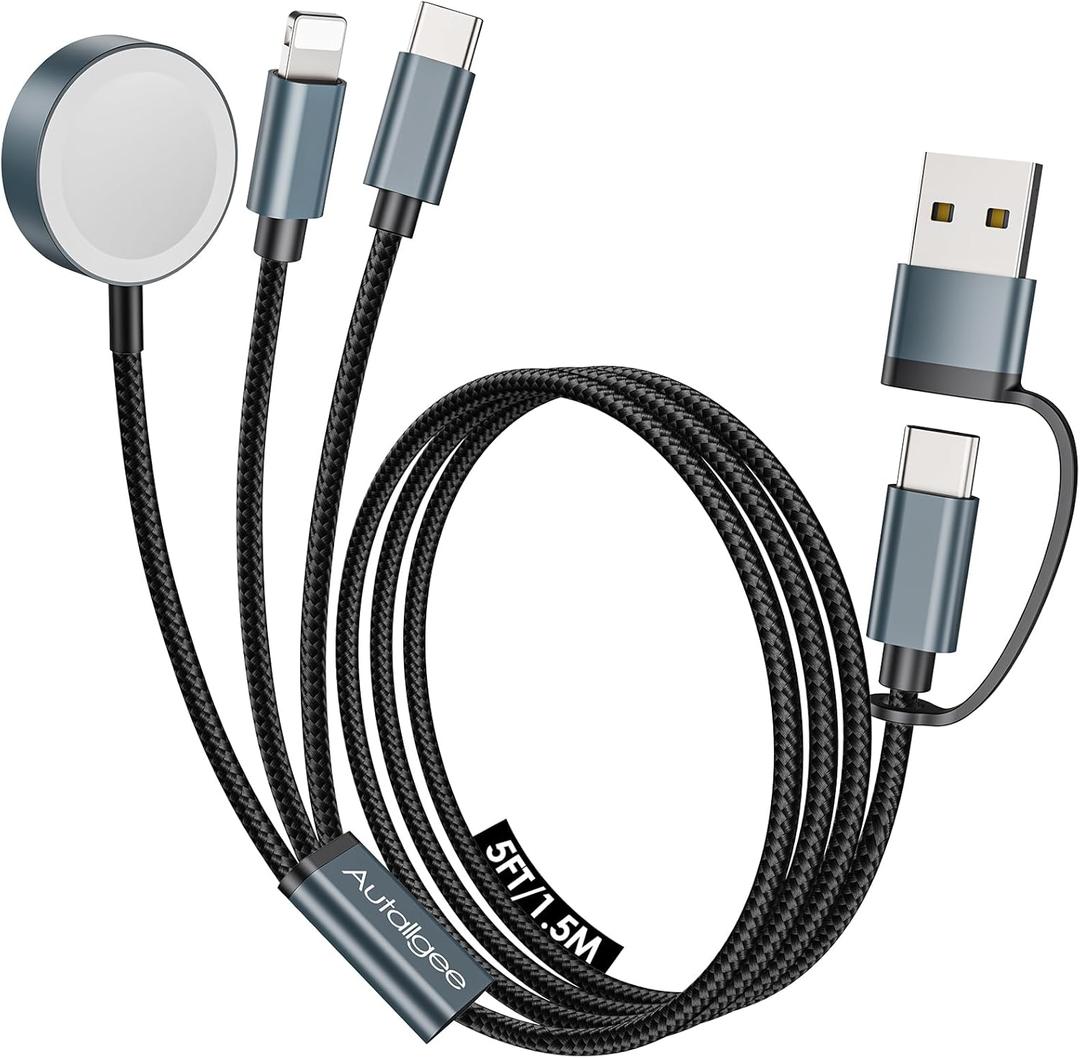 Travel Essentials for Apple Watch Charger,3 in 2 USB C Cable for Multi Charging Cable Cord,Vacation Camping RV Essentials Portable Designed for iWatch &iPhone 17-11 -5FT, Black