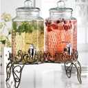 Glass Beverage Dispenser with Elegant Metal Stand (Set of 2), 1.Gallon Glass Drink Dispenser with 100% Leak Proof Spigot, Party Drink Dispenser for Lemonade, Punch, Water,