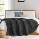L'AGRATY Chunky Knit Blanket Throw - Soft Throw Blanket 60x80: 100% Hand Kintted Chenile Crochet Throw Blanket for Couch - Large Cable Knit Blanket for Home Decor(Dark Grey)