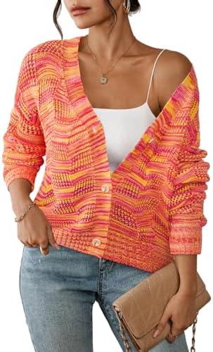 Sovoyontee Cardigan Sweaters for Women 2025 Open Front Long Sleeve Button Down Fall Knit Lightweight Sweater (Multicolor,Large)