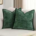 FUTEI Dark Green Chenille Throw Pillow Covers 16x16 Inch Set of 2,Soft Cozy Bound Edge Design Cushion Case,Home Decor for Couch Bed Living Room