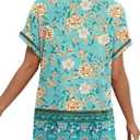 WIHOLL Womens Summer Tops Short Dolman Sleeve Shirts 2026 Fashion V Neck Outfits Clothes (Blue, L)