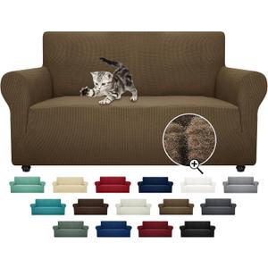 ZNSAYOTX Super Stretch Couch Cover Love Seat Sofa Covers for Living Room Dogs Pet Friendly Furniture Protector Spandex Loveseat Slipcovers with Anti Slip Foam Sticks (Brown, Loveseat)