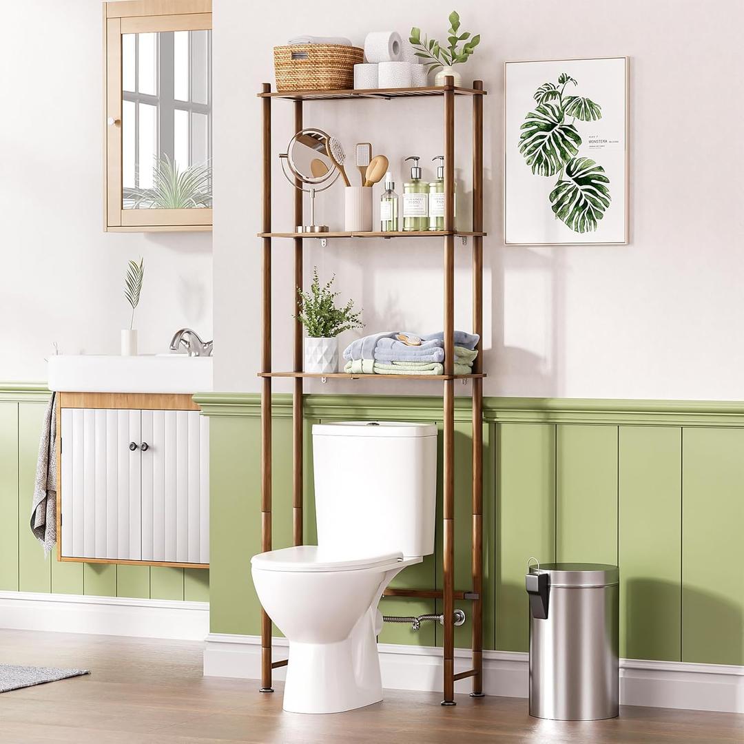 AmazerBath Bamboo Over The Toilet Storage Shelf, Over Toilet Bathroom Organizer Rack, 3Tier Bathroom Shelves Over Toilet, Space Saver, Walnut Brown