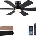 46 inch Ceiling Fans with Lights, Black Ceiling Fan with Remote APP, Dual-Sided Modern/Rustic 6 Blades, Reversible, 3CCT, Flush Mount Low Profile Ceiling Fan with Lights Bedroom Kitchen Indoor
