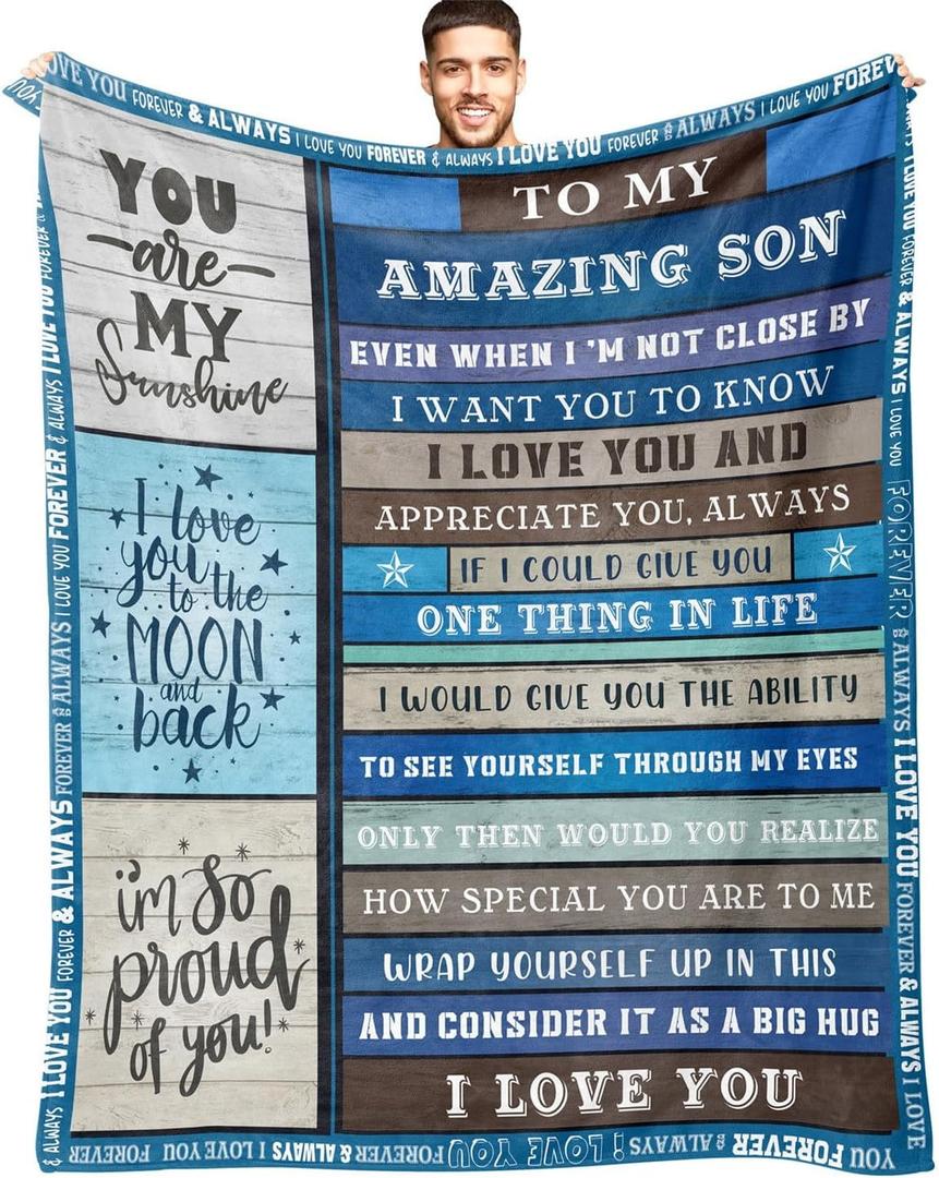 Gifts for Son Birthday Gifts to Son | to My Amazing Son Blanket with Many Great Words | Blanket Gifts for Son | Graduation for Son Throw Blanket 50"x60"