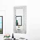 KOHROS Wall Mirror Decorative 48"x24" Silver Frameless Fence Mesh Border Design Mirror for Wall Decor for Bathroom, Living Room, Entryway