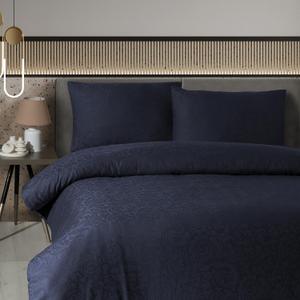 Luxury Duvet Queen Cover Set, 100% Cotton Sateen Jacquard, Soft & Breathable, 3-Piece Queen Bedding, Navy Blue