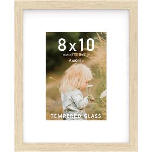 An&He 8 x 10 Picture Frame, 1Pack, Light Oak Photo Frames, Wooden Frame with High Definition Tempered Glass for Wall and Tabletop Display