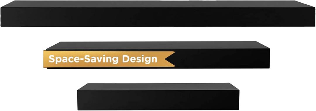 kieragrace KG Maine Floating Wall Shelves - Black, 12", 16", 24", Pack of 3