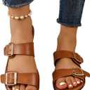 Verdusa Women's Buckle Sandals Summer Slides Open Toe Beach Outdoor Sandal Shoes (6.5, Brown)