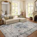 6x9 Area Rugs for Living Room: Washable Bedroom Rug Boho Vintage Rugs Stain Resistant Non Slip Low Pile Soft Lightweight Carpet for Kitchen Dining Room Farmhouse Nursery Kids Room Home Office, Blue and Cream