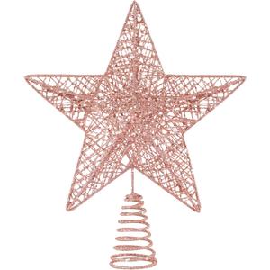 Christmas Tree Toppers Xmas Glitter Rose Gold Hollow Star Treetop Topper for Christmas Tree Decoration