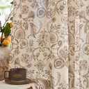 jinchan Small Window Curtains 45 Inch Linen Floral Curtain Set for Kitchen Bathroom Cafe Curtains Light Filtering Window Treatment Farmhouse Cottage core Back Tab Drapes 2 Panels Taupe on Beige