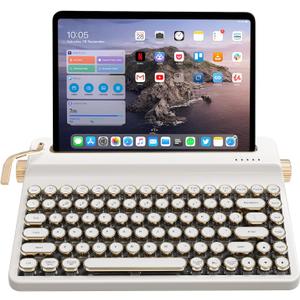 YUNZII QL75 Wireless Typewriter Hot Swap Retro Mechanical Keyboard,Punk Round Keycaps,RGB Backlit QMK/VIA Programmable, Multi-Device Keyboard with 2.4GHz/Type-C/BT5.0 (White, Cocoa Cream V2 Switch)