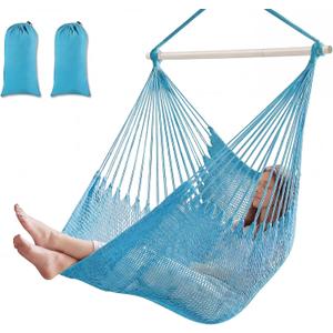 Barydat 2 Pcs Hanging Hammock Chair Boho Swing Chair Outdoor Indoor Comfy Soft Cotton Rope Weaving with 40 Inch Detachable Metal Bars for Backyard Living Room Garden, 270lb Capacity(Blue)