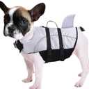 Queenmore Ripstop Dog Life Jacket Shark Life Vest for Dogs, Safety Lifesaver with High Buoyancy and Lift Handle for Small and Medium Breeds Grey, Small