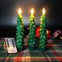 Christmas Decorations Indoor, 3 PCS Waxy Christmas Tree Candles with Remote Timer, Battery LED Candlesticks for Window, Table Centerpiece, Xmas Decor, Gift (7.5 inches)