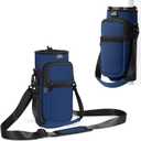 Nuovoware Water Bottle Carrier Bag,25oz/40oz/64oz Bottle Pouch Holder,Adjustable Shoulder Hand Strap 2 Pocket Sling Neoprene Sleeve Sports Accessories for Hiking Travelling Camping (Dark Blue/CiXi)