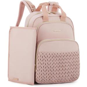 mommore Diaper Bag Backpack, Stylish Travel Baby Bag with Insulated Pockets, Changing Pad and Stroller Straps for Toddler (L-Pink, Large-27L)