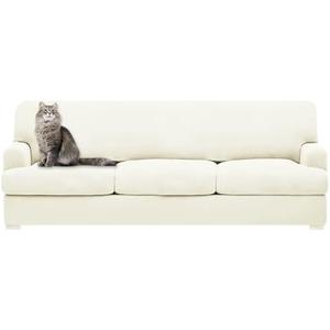 molasofa T Cushion Sofa Slipcovers with 3 Individual T Shape Seat Covers for Home Décor, 4 Pieces Stretchable, Washable, Non-Pilling, Non-Slip T Cushion Slipcover (Oversized Sofa,Ivory)