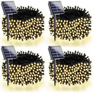 4 Pack 180FT Solar String Lights for Outside, Super Bright 320 LED Solar Christmas Lights Outdoor Waterproof with 8 Modes, Green Wire Twinkle Fairy Lights for Xmas Tree Party Yard (Warm White)