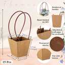 Gilprop 15 Packs Bouquet Bag Kraft Paper Flower Gift Bags with Handle Bouquet Bag Box with Waterproof Lining for Birthday Wedding Party Favors (12.5 x 4.9 x 3.1 Inch,Brown)