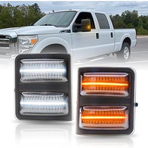 NJSBYL Led Side Mirror Marker Lamp For F250 F350 F450 F550 Super Duty Switchback White Led Driving Parking Light Amber Led Turn Signal Light Smoke Lens