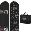 2 Packs 70" Wedding Dress Garment Bag with 8" Wedding Garment Gusseted Tote Bag for Storage and Travel Prom (Black)