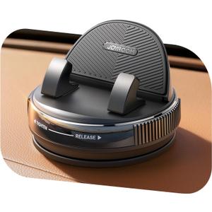 JOYROOM Car Phone Holder Mount, [360 Rotation+Thick Case Friendly] Cell Phone Car Mount with Adjustable Spring Clip, Universal Dashboard Phone Holder Anti-Slip Silicone for iPhone (Black)