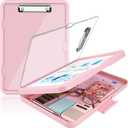 Clipboard with Storage, Clip Boards 8.5x11 with Dual Storage, Plastic Clipboards Clear Visible Dry Erase Top Panel, High Capacity Clip Board Organizer for Work School Office (Light Pink) (Letter Size)