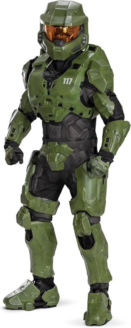 Disguise Halo Master Chief Costume for Kids, Official Halo Infinite Ultra Prestige Costume with Full Armor and Helmet, Child Size (10-12), Large (Green, M)