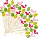 2 x 120pcs Summer Cocktail Picks Tropical Hawaii Cocktail Picks Assorted Flamingo Pineapple Monstera Palm Leaf Cactus Pick for Appetizers Food Drinks Cupcake Hawaiian Luau Party Decoration Supply