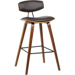 Armen Living Fox 25.5" Counter Height Brown Faux Leather and Walnut Wood Mid-Century Modern Bar Stool