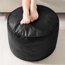 HIGOGOGO Round Stuffed Pouf Ottoman, Pu Leather Poufs with Foam Chunk Filling, Furry and Fluffy Pouf Foot Stool Storage Ottoman, 26 X 18 Floor Poufs Foot Rest for Living Room, Black