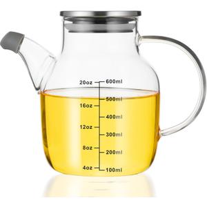PARACITY Glass Oil Dispenser Bottle with Measurements, Oil Dispenser Bottle for Kitchen, 20.3 OZ Oil Container Kitchen for Olive/Vinegar/Cooking/Soy Sauce