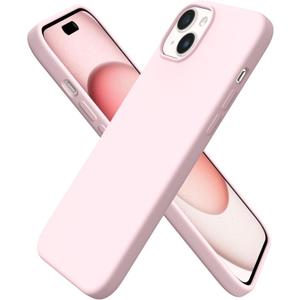 ORNARTO Compatible with iPhone 15 Plus Case 6.7", Slim Liquid Silicone 3 Layers Full Covered Soft Gel Rubber Cover Protective Phone Case with Anti-Scratch Microfiber Lining-Pink
