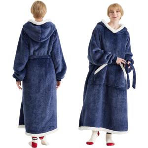 Bedsure Wearable Blanket Hoodie, Long Hooded Blanket Sweatshirt as Birthday Gifts for Women, Cozy Sherpa Hoodie for Adult, Standard, Ocean Blue