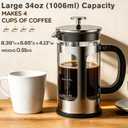 French Press Coffee Maker 34oz, Heat Resistant Thickened Glass Stainless Steel Brewer, Easy to Clean, 4-Level Filtration, Cold Brew Cafe/Tea Pot for Kitchen Camping Travel, Gifts, Bar