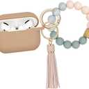 Compatible with Airpods Pro Soft Silicone Case Cover with Bracelet Keychain for Apple Airpod Pro 1st Generation Case for Women (Milk Tea)