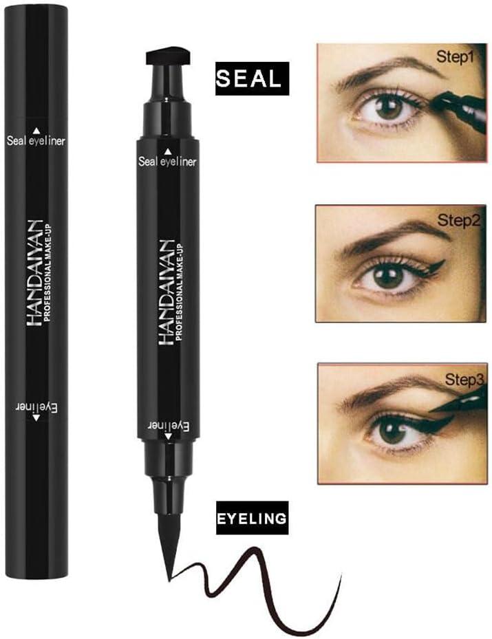 Handaiyan Waterproof 2 in 1 Eyeliner Stamp Liquid Liner Professional Makeup Long Lasting Quick Smudge Proof Hyper Drying Resistant Stay All Day Waterline Winged Instant Result(Classic Black) 2 Pack