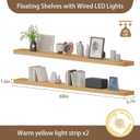 60 inch LED Gaming Floating Shelves for Wall,Solid Wood Long Wall Shelves Set of 2 with Light for Gaming Room,Natural Rustic Wall Mounted Shelves for Living Room Bedroom Kitchen Garage