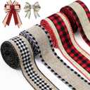 4 Rolls 12 Yards Buffalo Plaid Ribbon 1.5 Inch Wide Wired Edge Plaid Burlap Ribbon Check Gingham Fabric Craft Ribbon for Christmas Tree Gift Wrapping Crafts Decoration